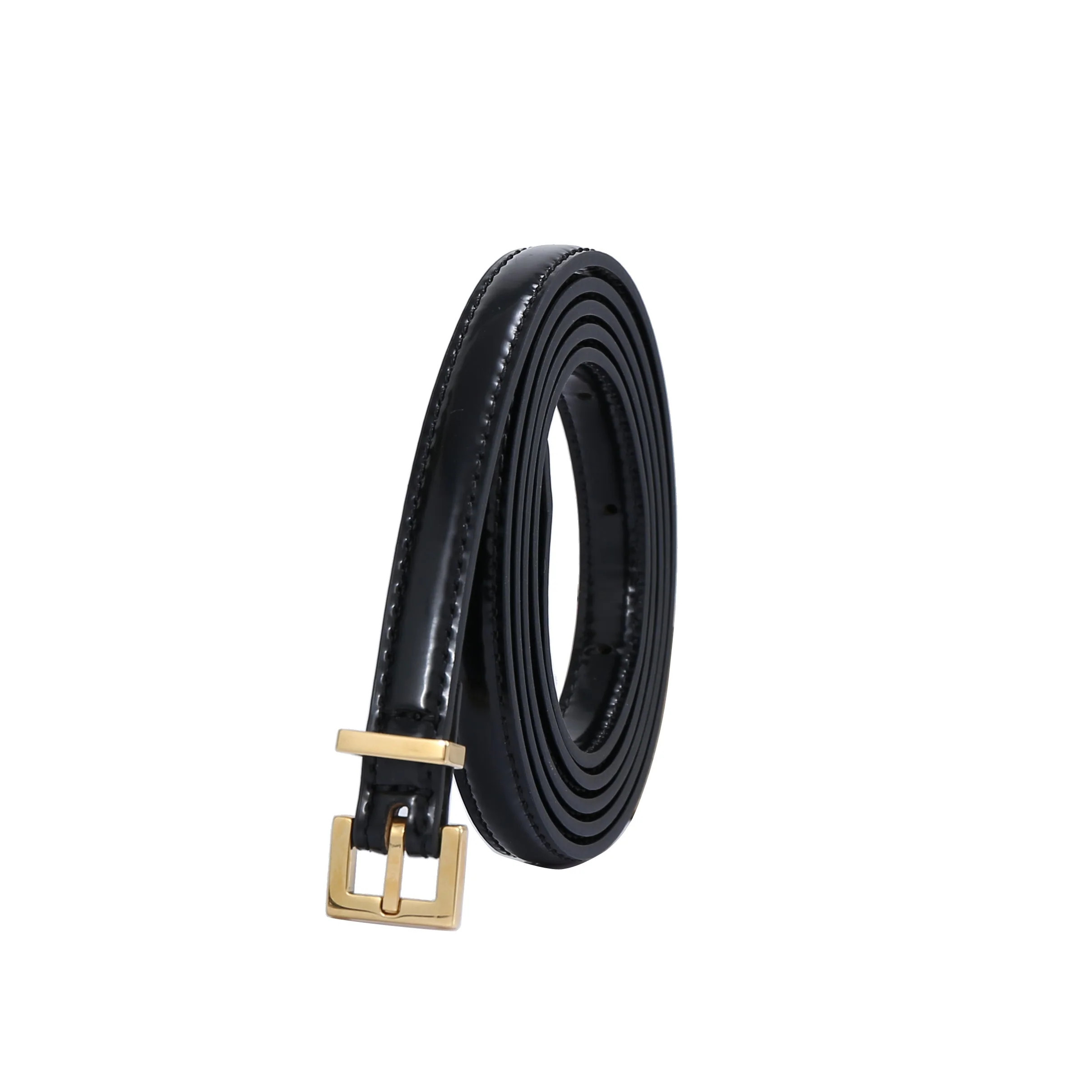 Skinny Belt - Gold Buckle Semi Patent Black / 31 | Casual Chic Boutique