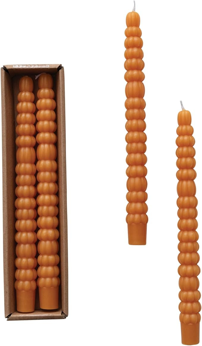 Creative Co-Op Unscented Pumpkin Shaped Taper Candles in Box, Orange, Set of 2 | Amazon (US)