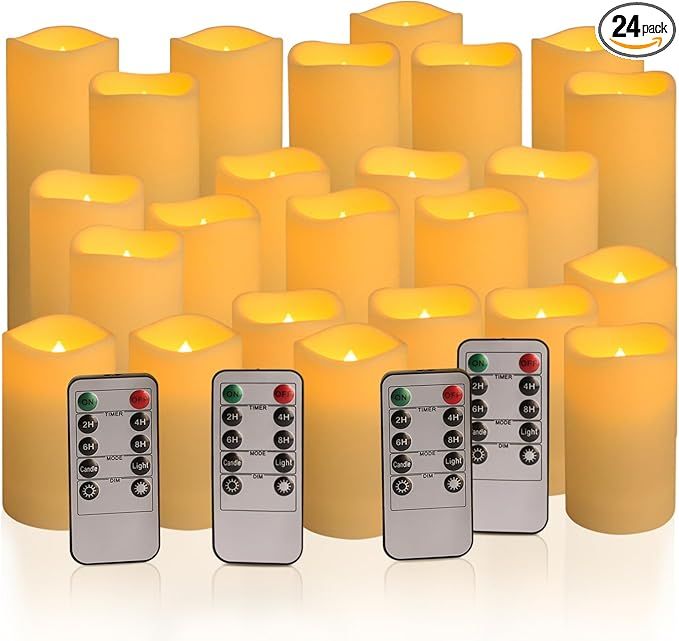 Set of 24 Waterproof Outdoor Flameless Candles,Real Wax LED Candles with 4 Remote and Timer,(H 4"... | Amazon (US)