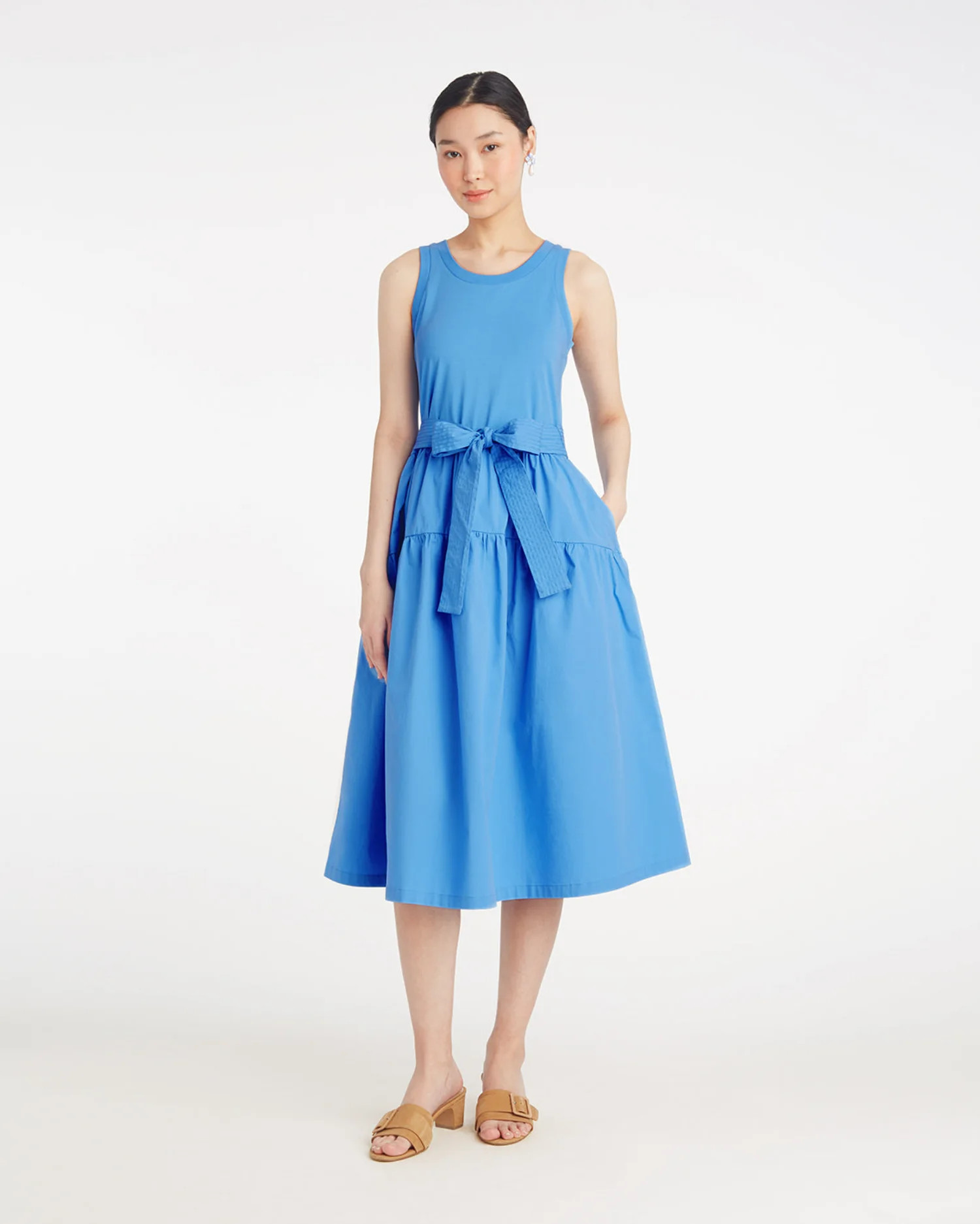 Lila Mixed Media Midi Dress in Light Blue | Draper James (US)