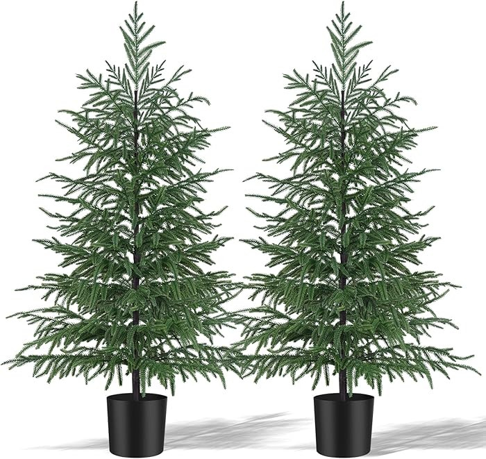 2 Pack 4FT Artificial Norfolk Pine Tree, Realistic UV Rated Shrubs Fake Potted Plants Faux Bushes... | Amazon (US)