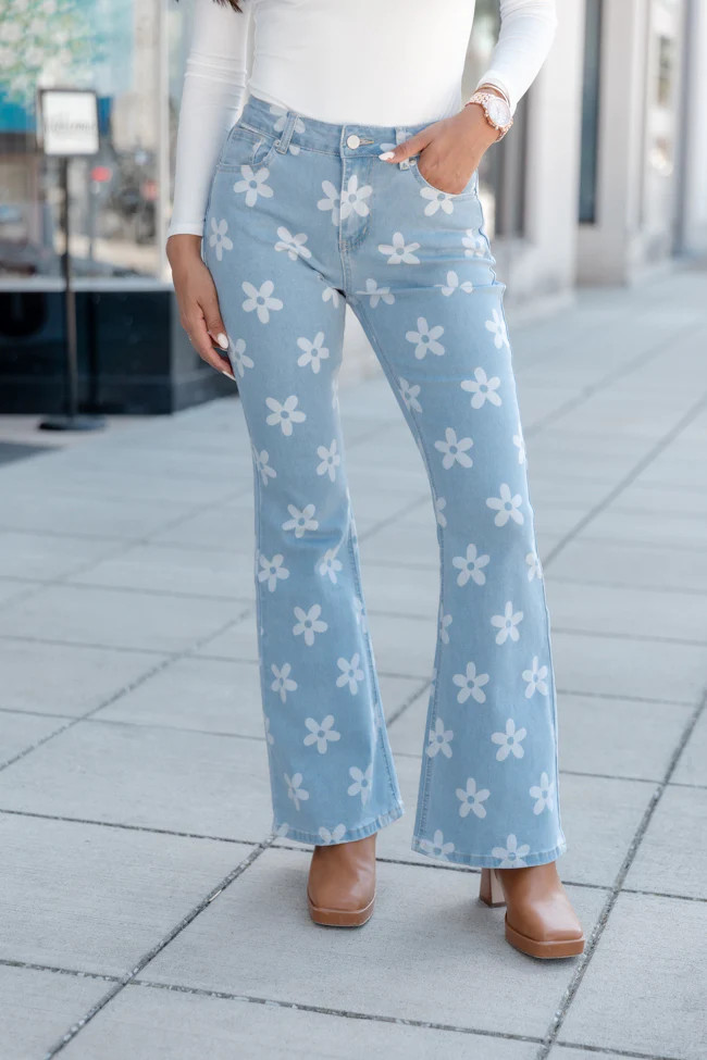 A Different Path Daisy Print Flare Jeans | Pink Lily