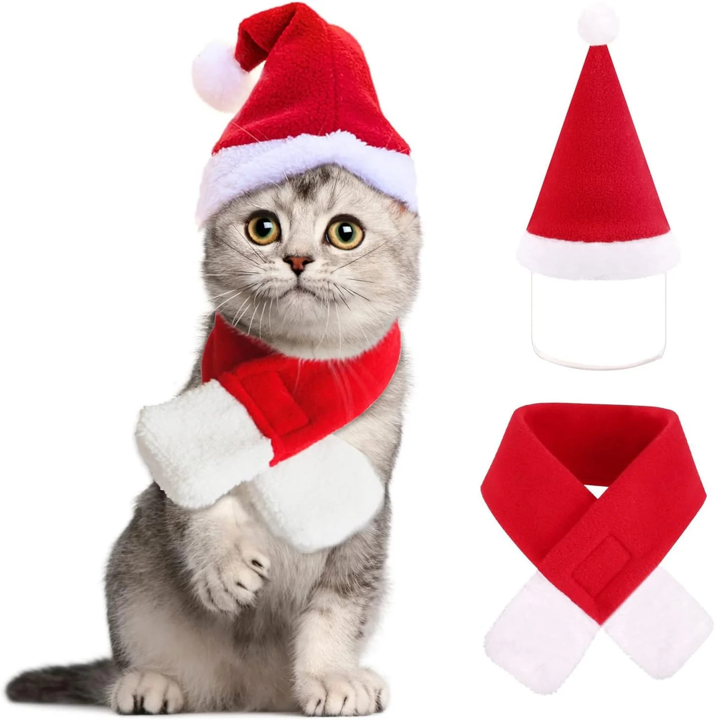 Lemulegu Christmas Tree Pet Hat Set: Santa Hat & Red Scarf for Festive Pets Size L | Walmart (US)