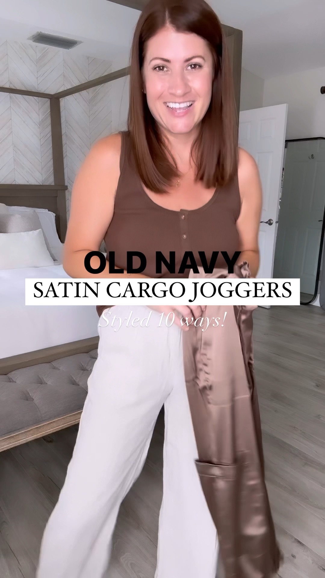 High-Waisted Satin Cargo Jogger Pants