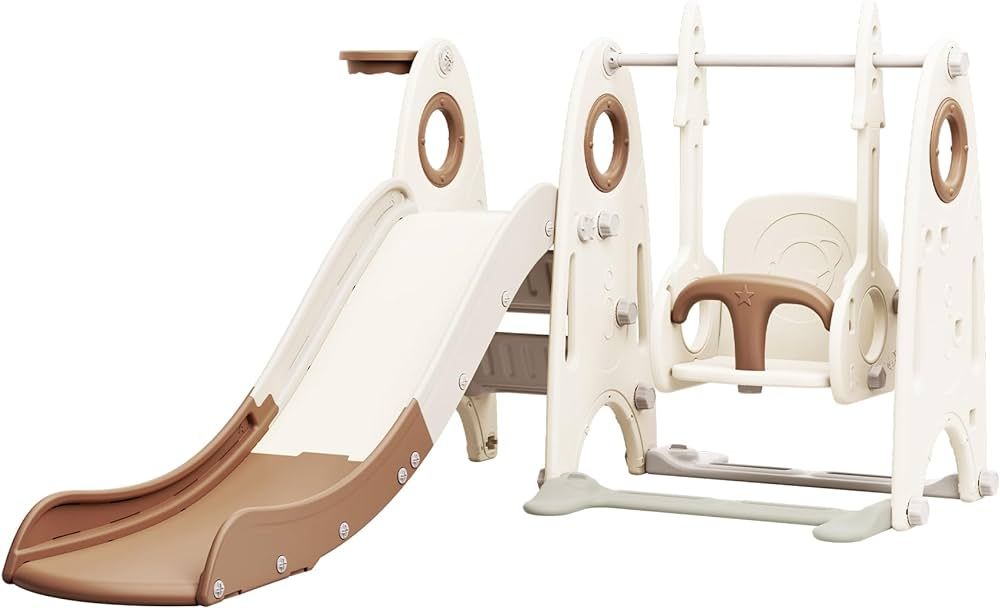 Merax 4-in-1 Kids Slide with Swing, Indoor Baby Slide Swing Set with Basketball Hoop and Climber,... | Amazon (US)