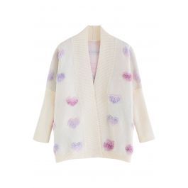 Ombre Heart Embossed Batwing Sleeve Knit Cardigan | Chicwish
