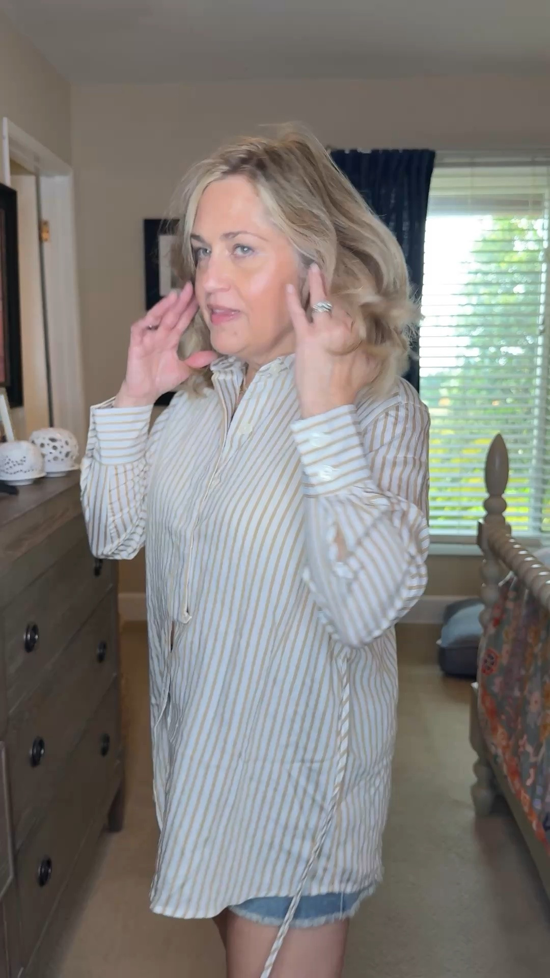 This asymmetrical button down is a fun twist on a classic. Just sharing it with these cute denim shorts. I’m in the 4 inch and the color is blue. This top would look cute styled multiple ways. ￼

#LTKdayinmylife #LTKgrwm #LTKSaleAlert