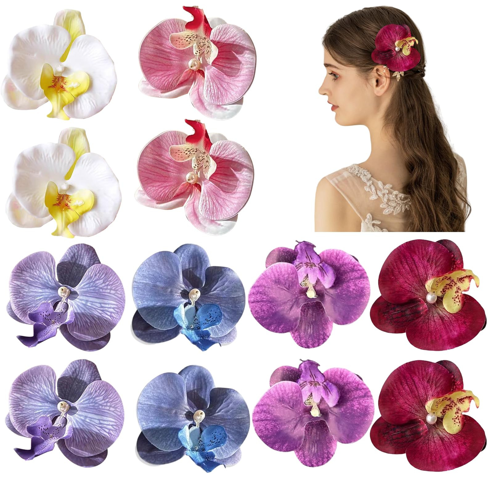 12 Pieces Flower Hair Clips Bohemian Butterfly Orchid Hair Barrettes for Beach Party Spring Photo... | Amazon (US)