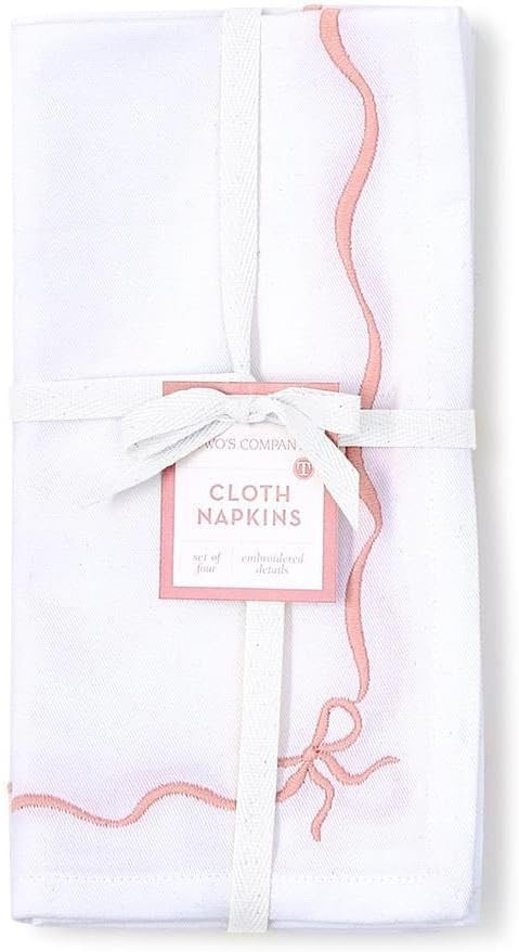 Two's Company Bow-Tiful Embroidered Bow Dinner Napkins, 20-Inch, Cotton, Set of 4 | Amazon (US)