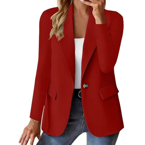 red Blazer for Woman Blazers for Women Long Sleeve Office Spring Jackets Single Button Blazer Dressy Business Casual Work Suit Coats Red | Amazon (US)