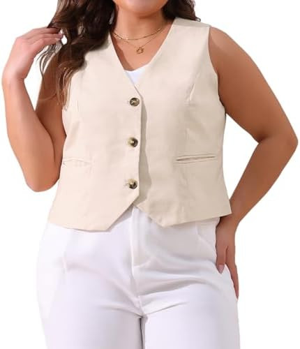 Agnes Orinda Plus Size Linen Vest for Women Lined Button Down Sleeveless Blazer Suit Vest Shirt C... | Amazon (US)