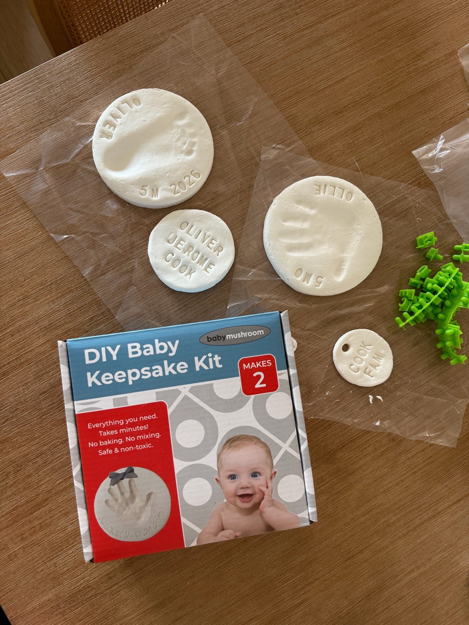 Such an easy little keepsake craft and way less messy than I expected. It says it makes two, but I actually had enough extra clay to make two smaller ones too, which was a nice surprise. If you want a simple no-bake, no-mess way to make something special to save, this is a really good one.
—

baby keepsake kit, handprint keepsake kit, footprint keepsake kit, no bake clay keepsake, baby handprint kit, baby footprint kit, keepsake craft, baby memory craft, DIY baby keepsake, no mess baby craft, baby keepsake idea, infant keepsake craft, first time mom keepsake, baby memory idea, clay handprint kit, baby footprint ornament, handmade baby keepsake, easy baby craft, baby milestone keepsake, keepsake gift idea, mom memory craft, sentimental baby gift, baby craft kit, nursery keepsake, baby memento idea

#LTKKids #LTKBaby #LTKmomlife
