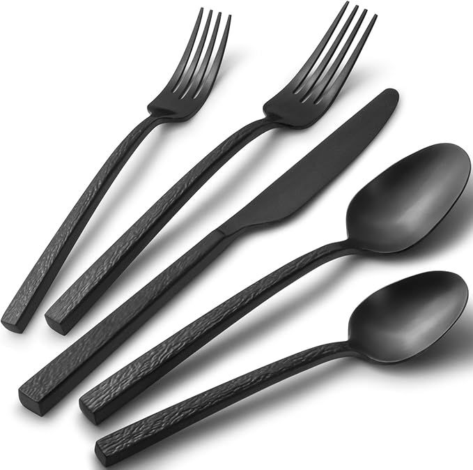 Alata Ripple 20-Piece Black Silverware Set Stainless Steel Flatware Set,Service for 4,Cutlery Set... | Amazon (US)