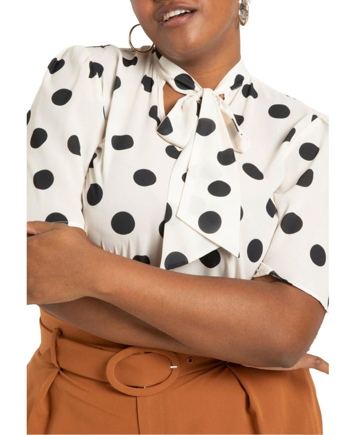 Eloquii Women's Bow Blouse With Flutter Sleeve - Dot bone | Macy's