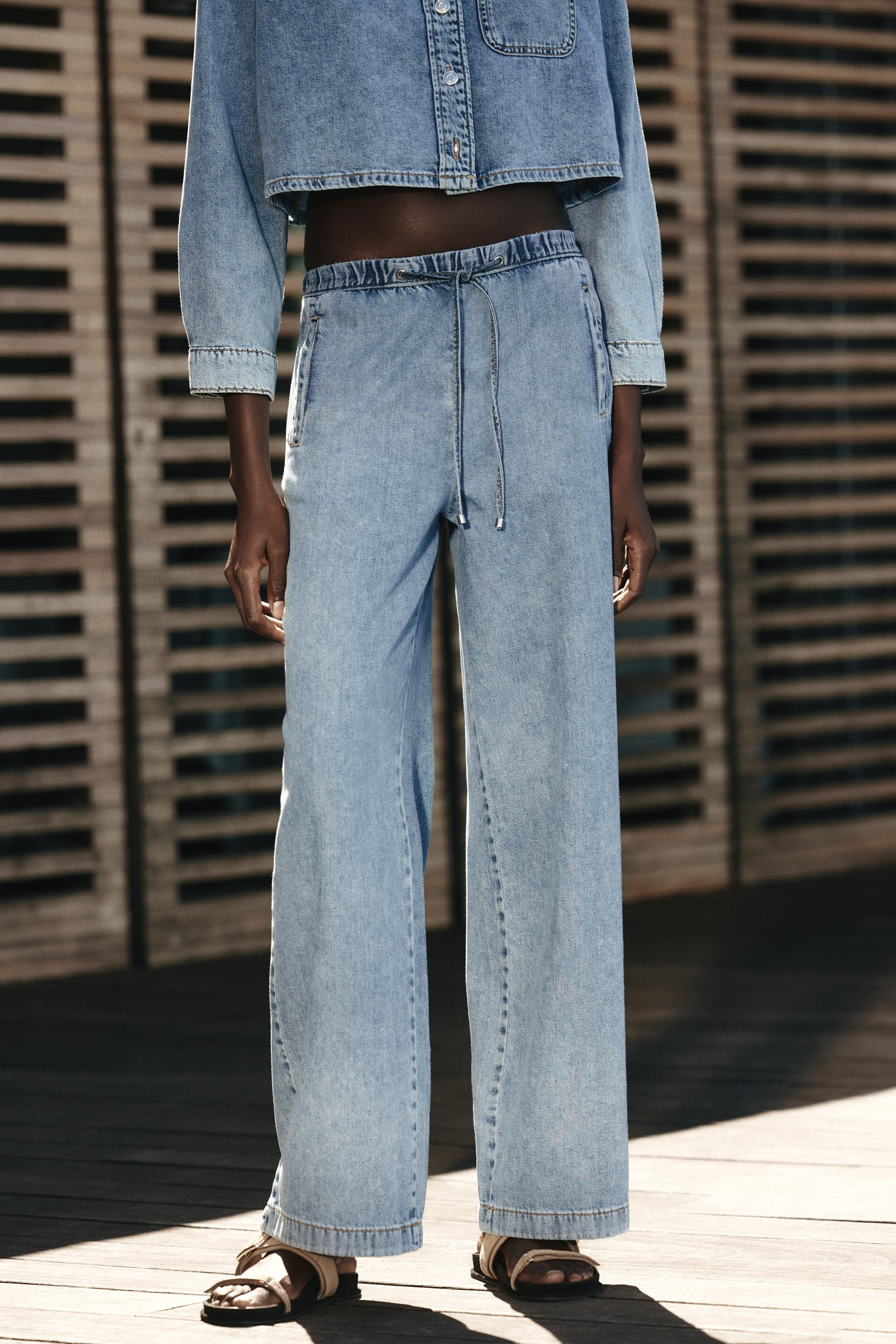 MID-WAIST - JOGGER - WIDE LEG - LONG LENGTH - RIGIDMid-waist jeans with an adjustable drawstring ... | Zara UK