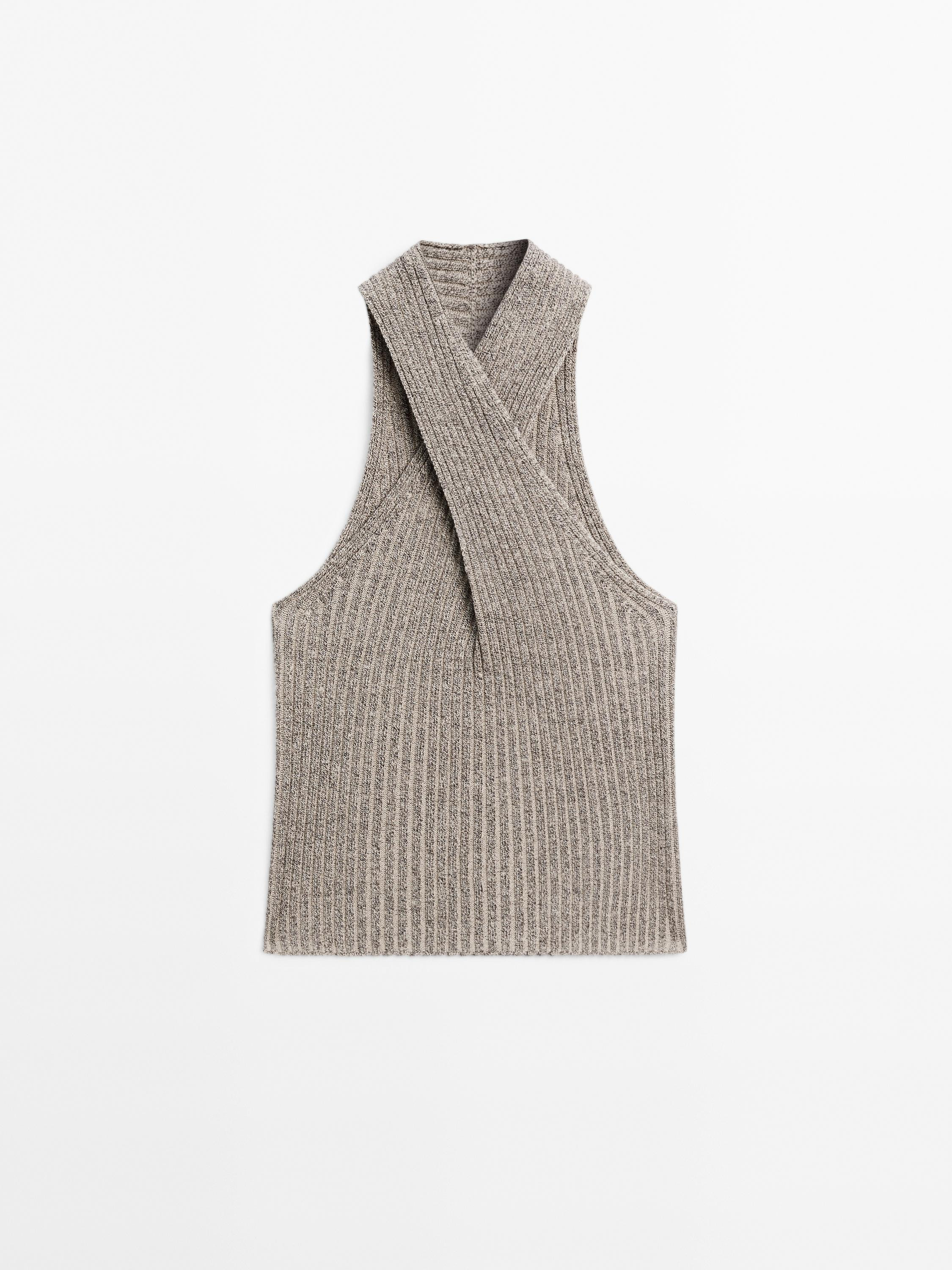 Knit cotton blend crossover top | Massimo Dutti US