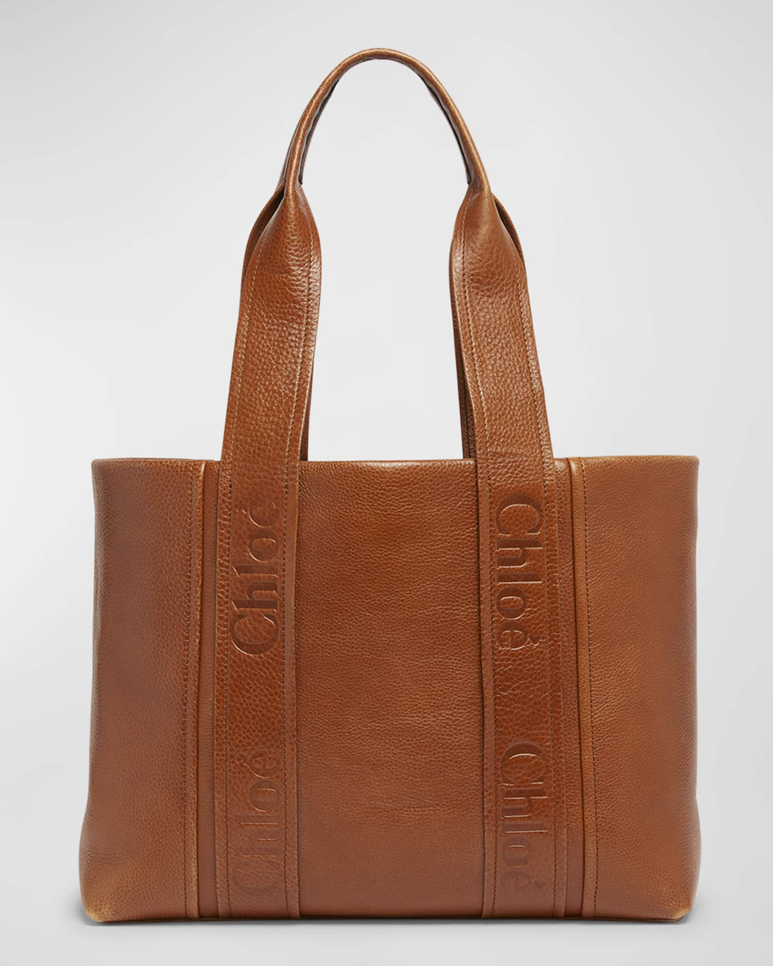 Chloe Woody Medium Tote Bag in Shiny Grained Calfskin | Neiman Marcus