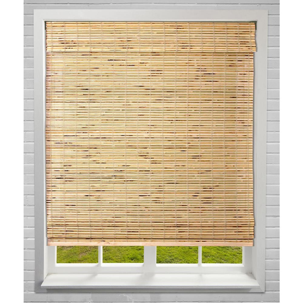 Petite Rustique Cordless Light-Filtering Bamboo Roman Shades 34.5 in. W x 60 in. L | The Home Depot