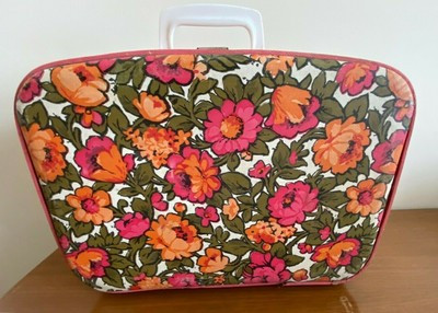 Vintage MOD Floral Vinyl Fabric Flower Power Suitcase Luggage Overnight Bag Case | eBay US