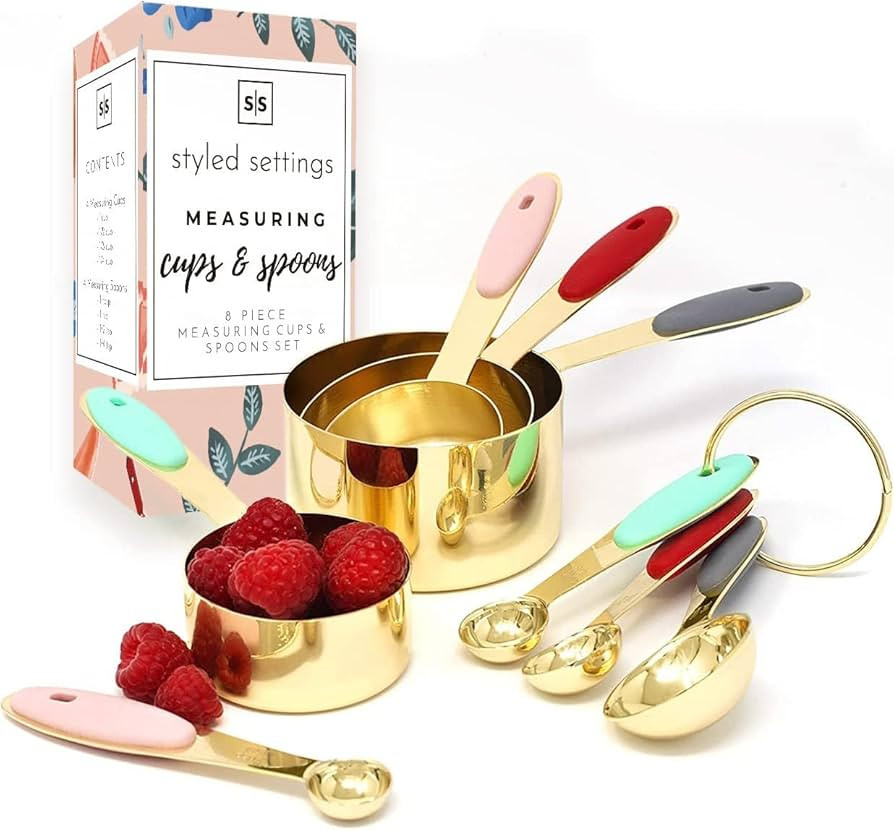 Gold Measuring Cups and Spoons Set - 8PC Stackable, Sturdy Measuring Set - Stylish Gold Measuring... | Amazon (US)