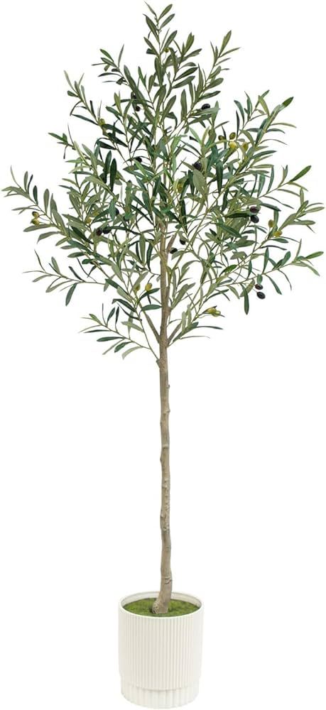 TDIAOL Olive Trees Artificial Indoor, 6ft (72") Fuller Faux Olive Tree in White Pot with Plastic ... | Amazon (US)