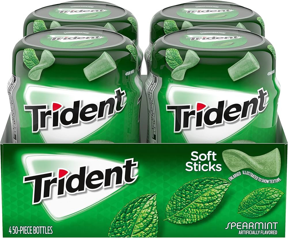 Trident Unwrapped Spearmint Sugar-Free Chewing Gum, 4 Bottles of 50 Pieces (200 Total Pieces) | Amazon (US)