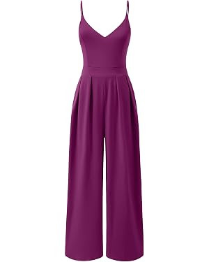 ANRABESS Women V Neck Spaghetti Strap Wide Leg Dressy Jumpsuits 2026 Summer Casual One Piece Jump... | Amazon (US)