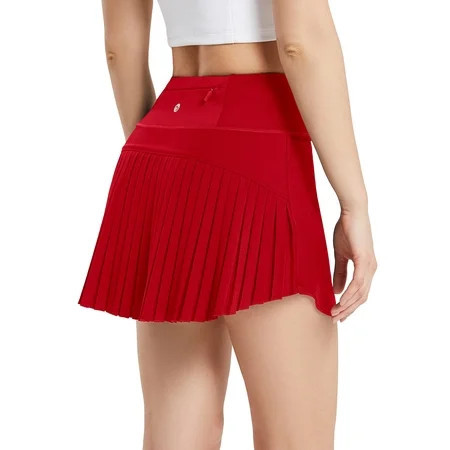 BALEAF Pleated Tennis Skirt Skorts Skirts for Woman High Waisted Lightweight Athletic Golf Workout with Shorts Pockets Red M | Walmart (US)