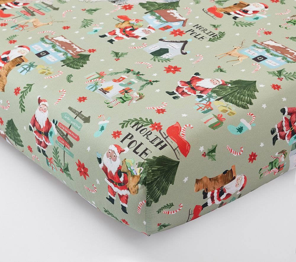 Candy Cane Village Organic Crib Fitted Sheet | Pottery Barn Kids