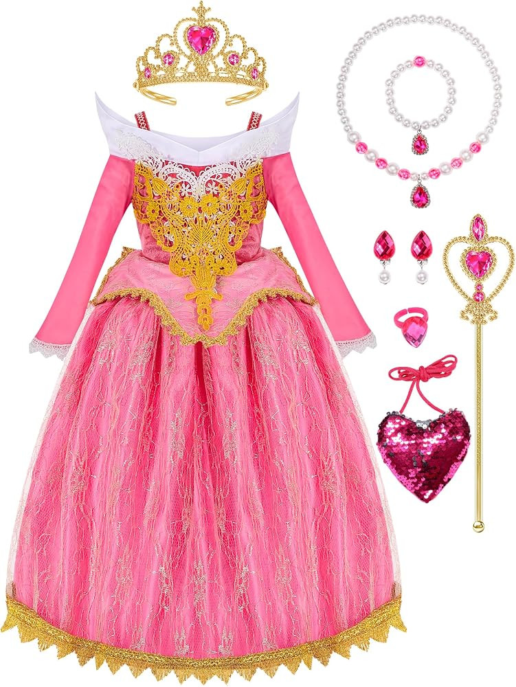 Girls Princess Dress Up, Fancy Toddler Dress Costume With Crown, Halloween Cosplay Toys for Birth... | Amazon (US)