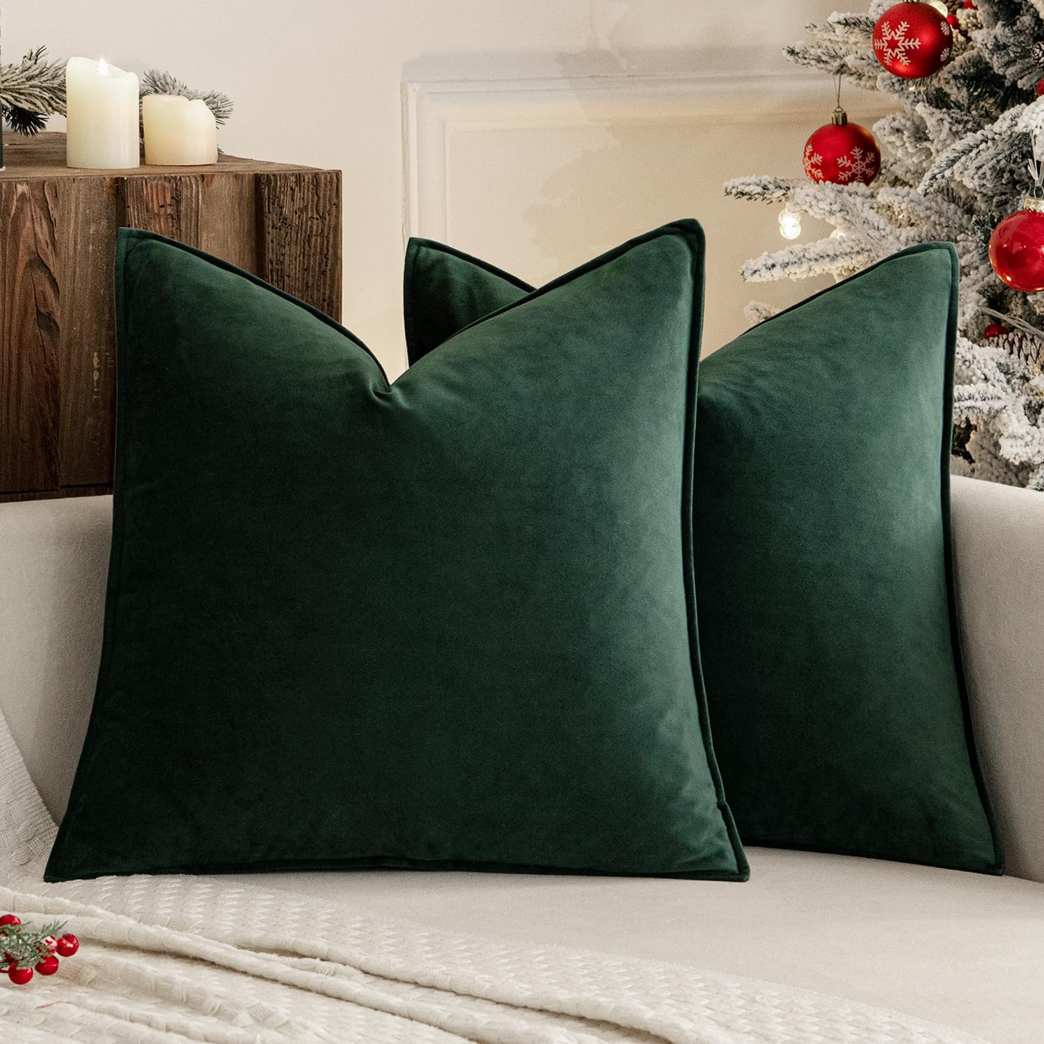 MIULEE Pack of 2 Christmas Decorative Velvet Throw Pillow Cover Soft Army Green Pillow Cover Soli... | Amazon (US)
