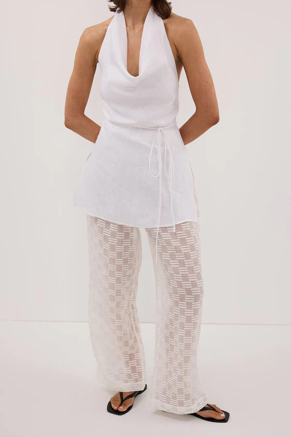 ELBA WHITE SHEER CHECK PANT | DISSH