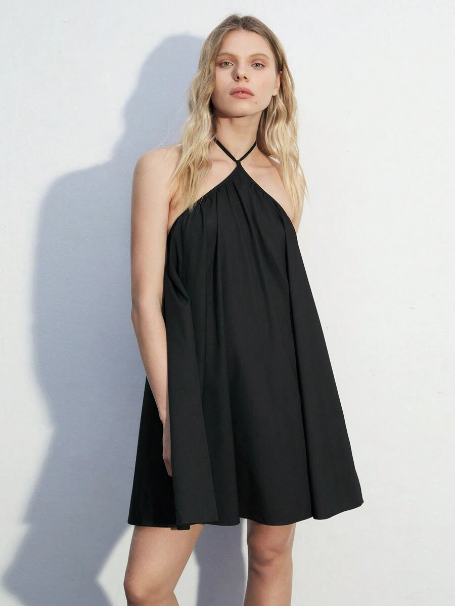 SHEIN Maija Women's Sexy Solid Color Backless Halter Neck Dress For Summer | SHEIN