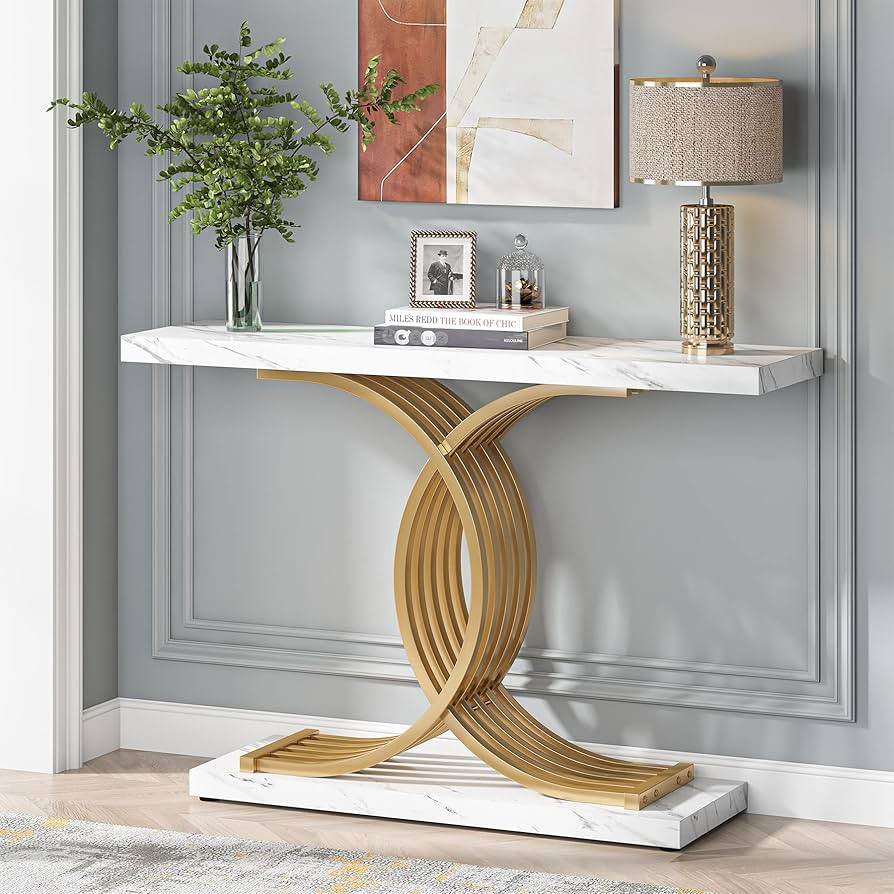 Tribesigns Gold Entryway Table, Modern 39-Inch Console/Accent Table with Geometric Metal Legs, Fa... | Amazon (US)