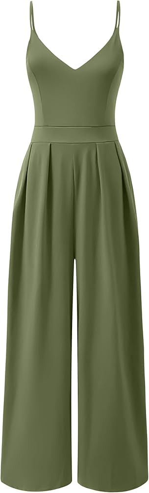 ANRABESS Women V Neck Spaghetti Strap Wide Leg Dressy Jumpsuits 2026 Summer Casual One Piece Jump... | Amazon (US)