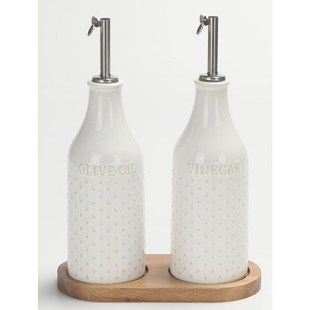 Better Homes & Gardens Ceramic Hobnail Oil & Vinegar Bottle Set | Walmart (US)