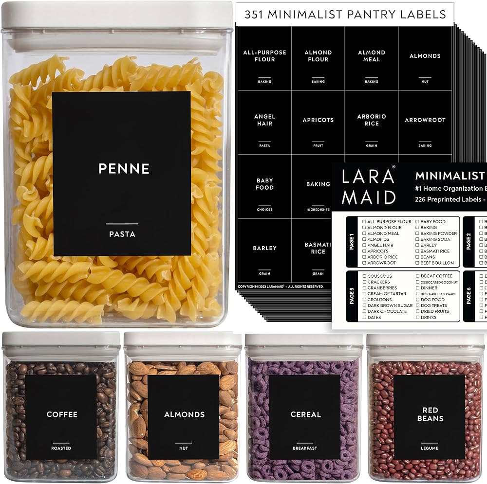 351 Ultimate Pantry Label Set, White Text on Black Vinyl Waterproof Label Sticker with Removable ... | Amazon (US)