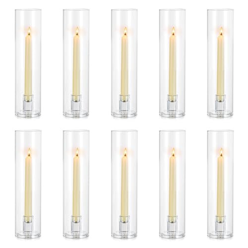 NUPTIO Taper Candle Holders Glass: Set of 10 Hurricane Candlestick Holder Bulk - Candle Stick Stand with Cylinder Sleeves for Thanksgiving Chrstmas Birthday Party Decor | Amazon (US)