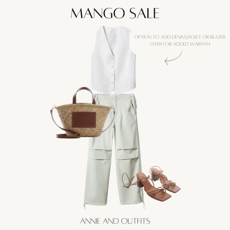 Mango Sale 30% off orders $210 or more! Love this outfit for spring/summer weekend plans. Plus all of the pieces are so versatile - pants would also looks great with a chunky knit, vest can be worn with blazer and mini or maxi skirt 🤍

#mango #mangosale #springoutfit  spring trends vacation outfit summer handbag summer sandals #vest #parachutepants #sandals  

#LTKsalealert #LTKunder100 #LTKstyletip