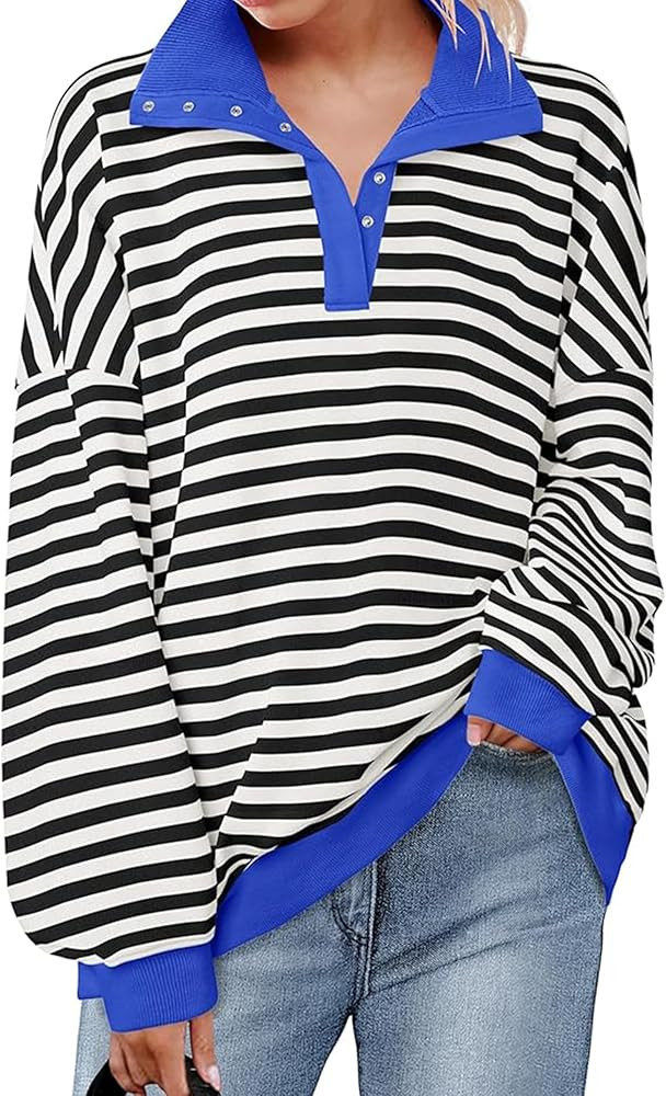 Oversized Sweatshirt for Women Long Sleeve V Neck Striped Shirts Pullover Tops Vintage Preppy Clo... | Amazon (US)