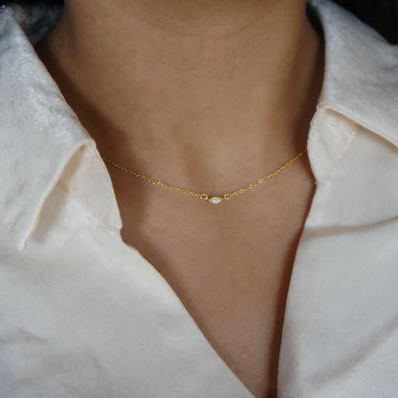 Tiny Opal Necklace Charm Necklace Minimalist Necklace Layering | Etsy | Etsy (US)