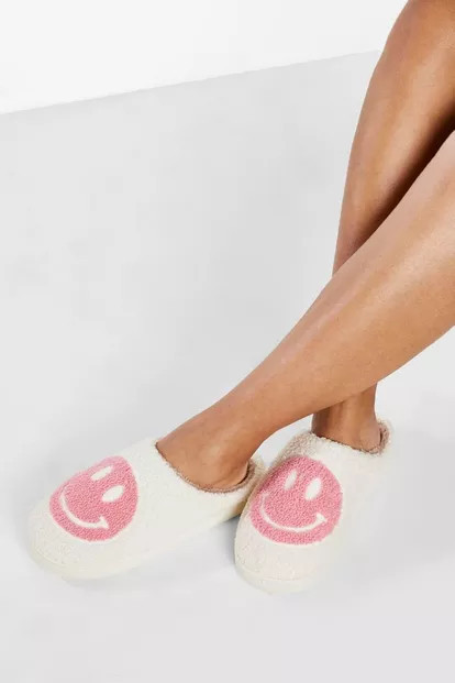 Borg Happy Face Slippers | Boohoo.com (UK & IE)