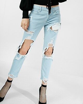 Mid Rise Destroyed Original Cropped Girlfriend Jeans | Express