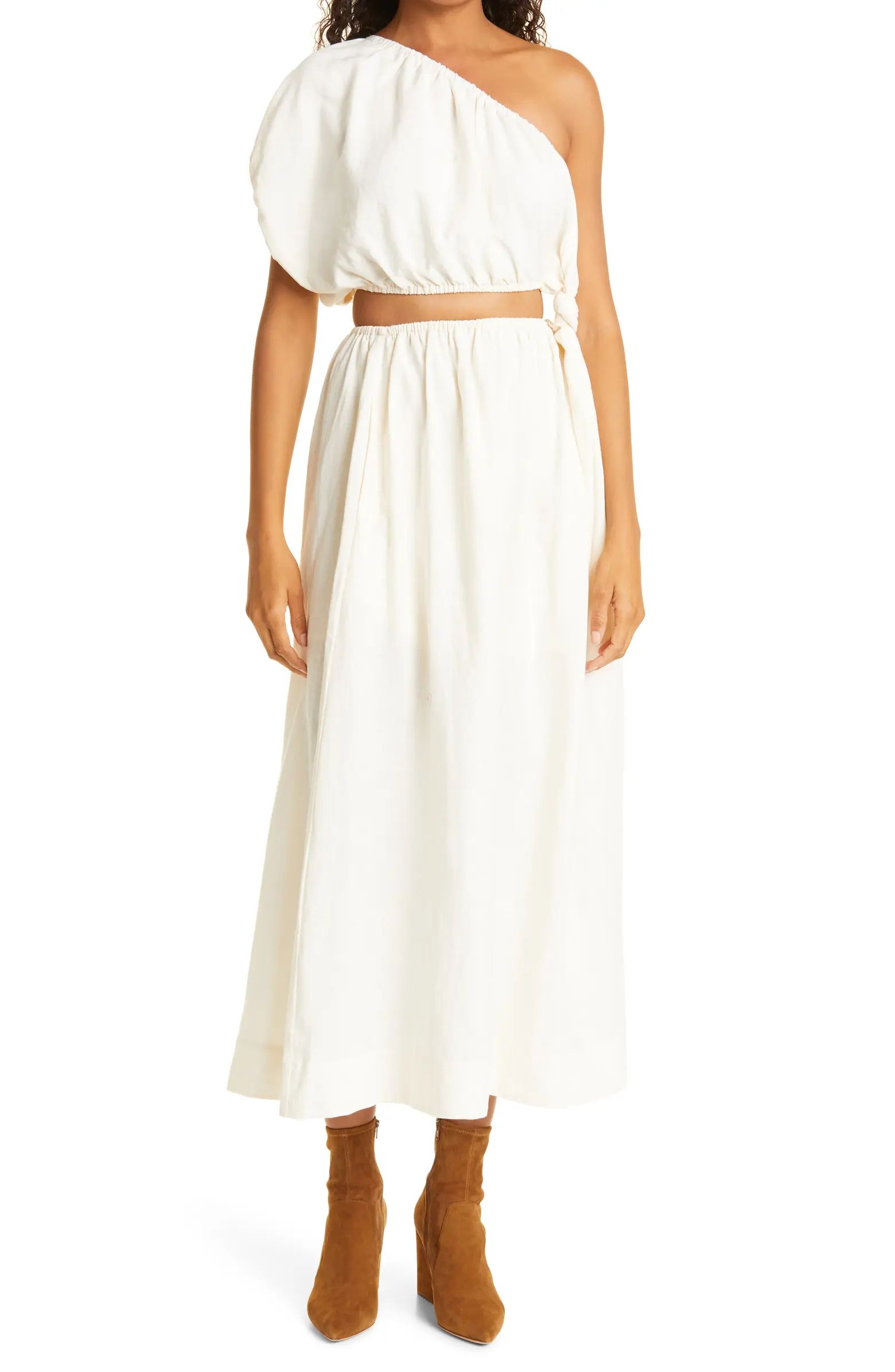 FARM Rio One-Shoulder Waist Cutout Linen Blend Dress | Nordstrom | Nordstrom