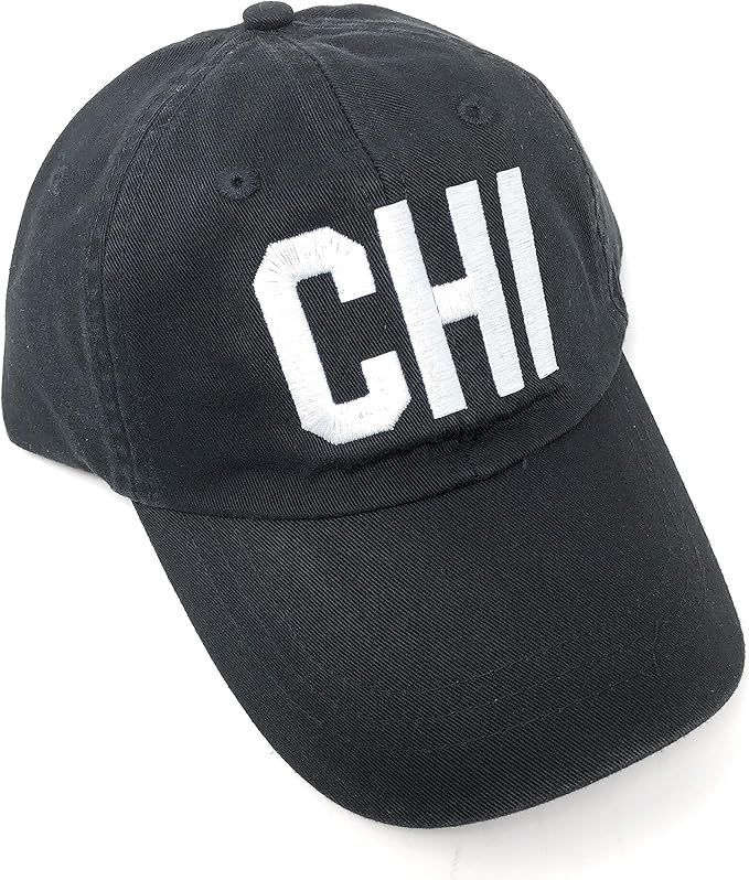 Custom Embroidered CHI Chicago Illinois Airport Code Baseball Hat (True Black w/White Lettering) | Amazon (US)