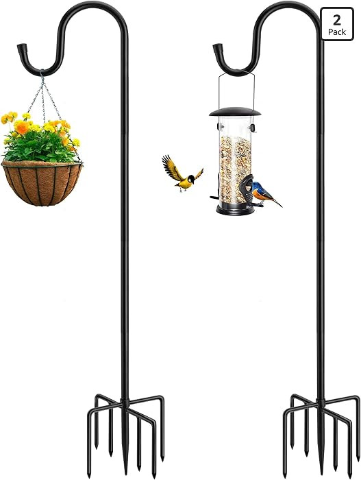 ANIDEER 72" Shepherds Hooks for Outdoor, Heavy Duty Bird Feeder Pole with 7 Base Prongs, Adjustab... | Amazon (US)