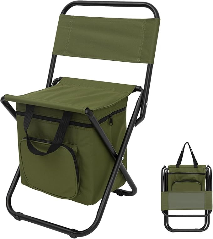 FUNDANGO Small Fishing Chair with Cooler Bag, Lightweight Camping Chair Compact Fishing Stool wit... | Amazon (US)