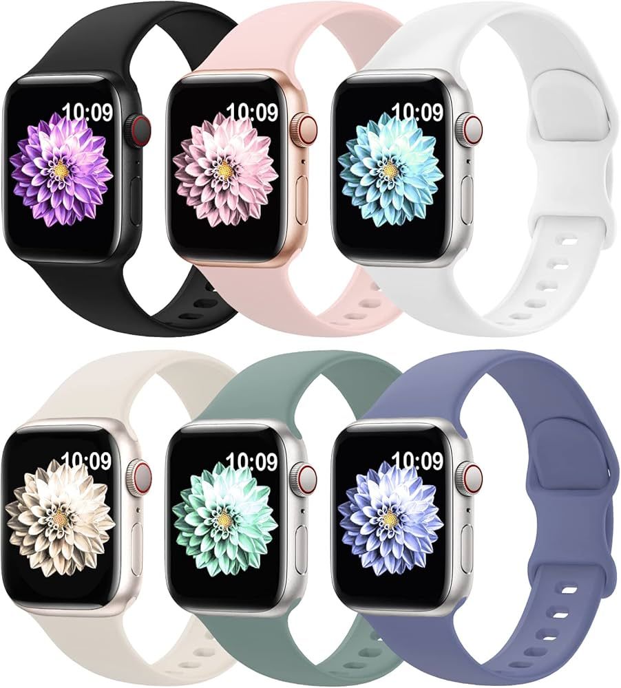 6 Pack Sport Bands Compatible with Apple Watch Band 38mm 40mm 41mm 42mm 44mm 45mm 49mm,Soft Silic... | Amazon (US)