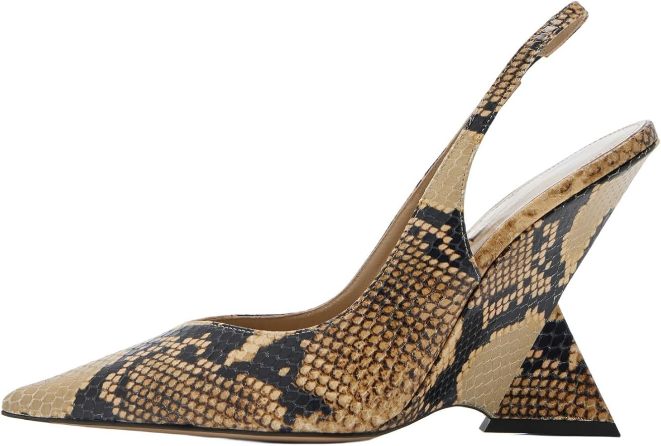 woman wedge heel sandals closed pointed toe shaped heel elastic ankle strap casual dress shoes fa... | Amazon (UK)