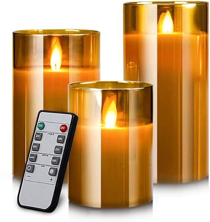 Yinuo Mirror LED Flameless Candles, Battery Operated Flickering Candles Pillar Real Wax Moving Fl... | Amazon (US)